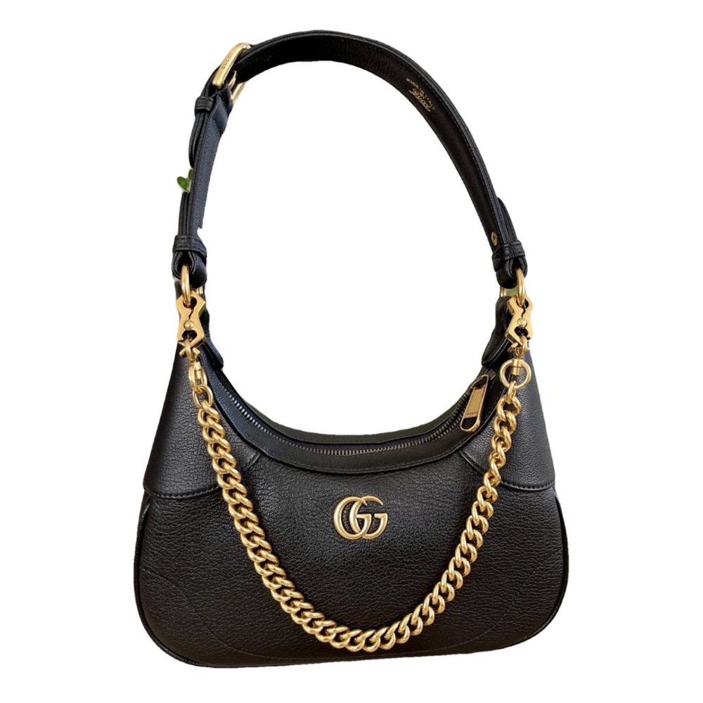 (SOLD!! )Gucci Aphrodite Black Leather Shoulder Bag with Gold Hardware